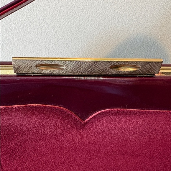 Town & Country Vintage 50’s Satchel Shoulder bag  burgundy red wine Suede Patent - Picture 4 of 13